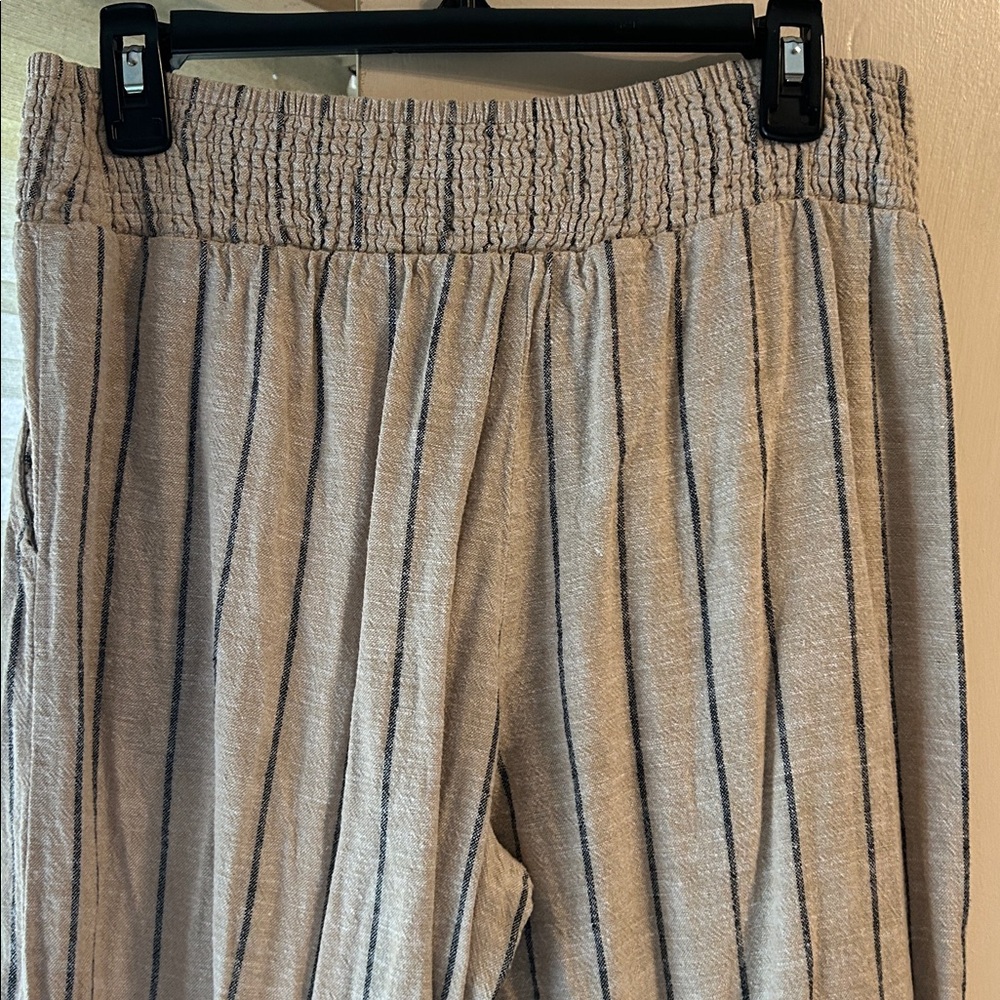 Striped Khaki and Blue Pants- linen material lightweight